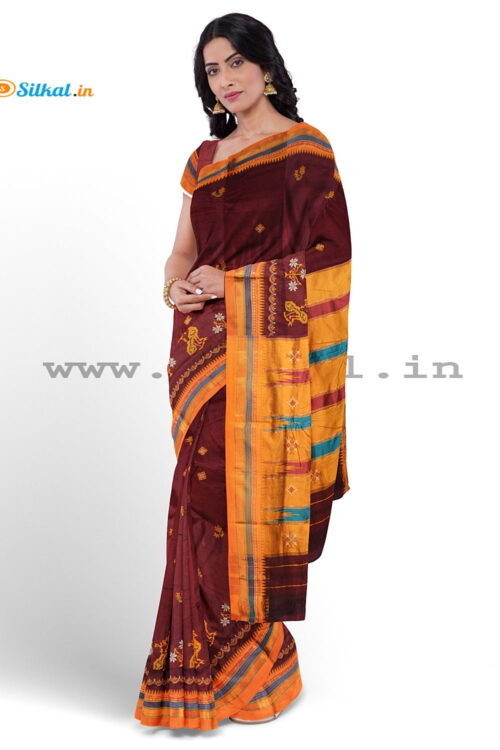 Ilkal Silk by Cotton Kasuti Work Saree