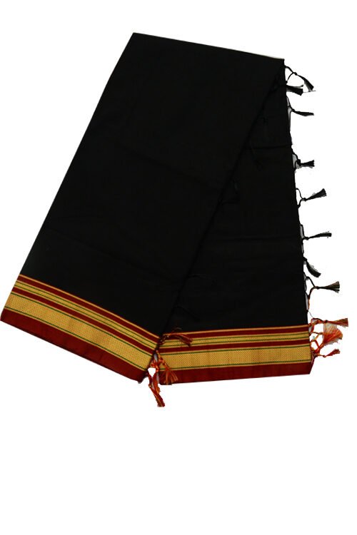 Ilkal Silk by Cotton Plain Chikki Border Black Saree