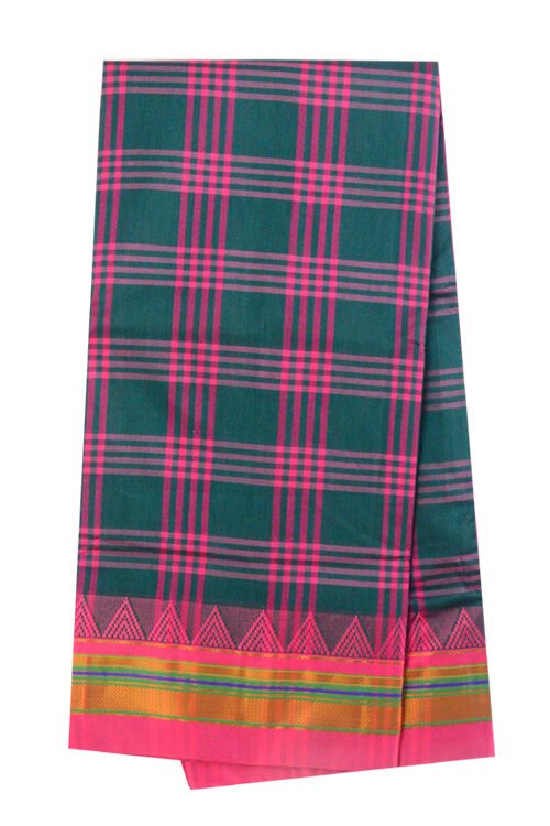 Ilkal Silk by Cotton Big Checks Temple border Saree