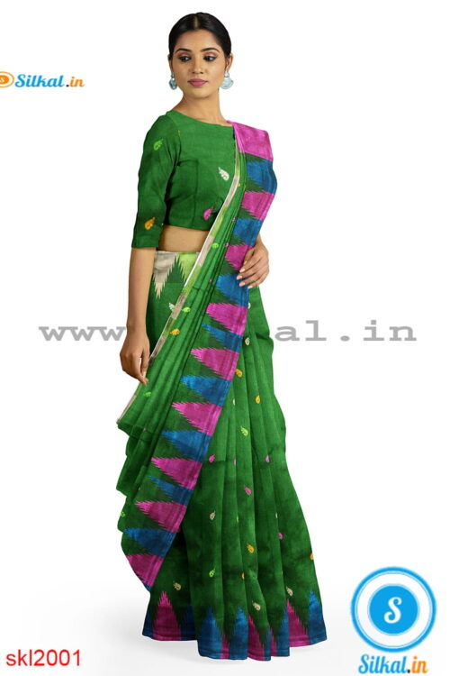 PRE-ORDER: ILKAL HANDLOOM LUXURY DADI TIRKI TEMPLE BORDER BUTTA SILK SAREE