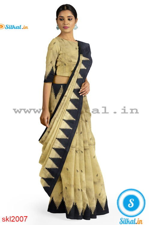 PRE-ORDER: ILKAL HANDLOOM LUXURY DADI TIRKI TEMPLE BORDER BUTTA SILK SAREE