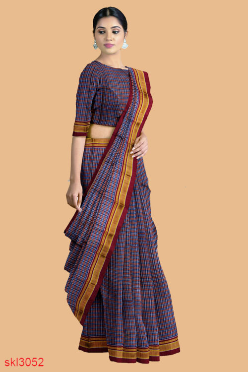 ILKAL HANDLOOM SILK BY COTTON SMALL CHECKS CHIKKI PARAS SAREES