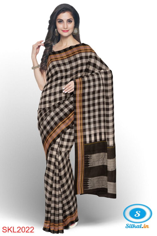 ILKAL HANDLOOM SILK BY MASRISE COTTON BIG CHECKS SAREE