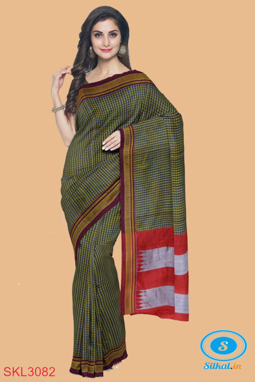 ILKAL HANDLOOM SILK BY COTTON SMALL CHECKS CHIKKI PARAS SAREES
