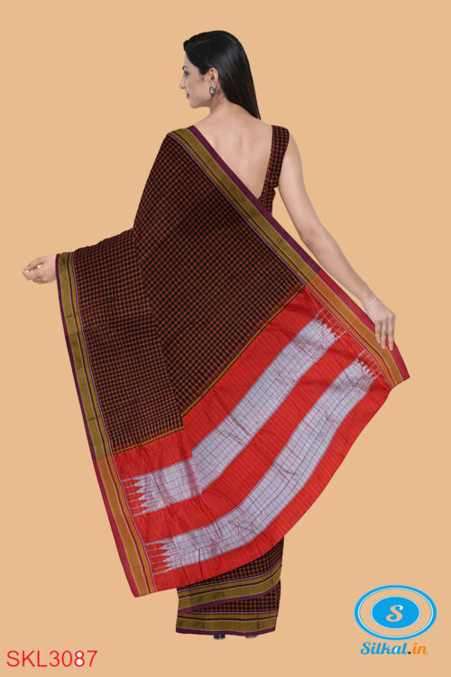 ILKAL HANDLOOM SILK BY COTTON SMALL CHECKS CHIKKI PARAS SAREES