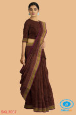 ILKAL HANDLOOM SILK BY COTTON SMALL CHECKS CHIKKI PARAS SAREES