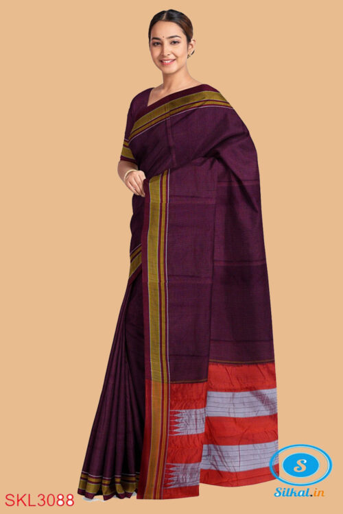 ILKAL HANDLOOM SILK BY COTTON SMALL CHECKS CHIKKI PARAS SAREES