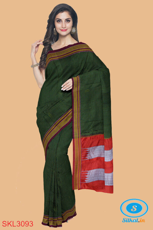 ILKAL HANDLOOM SILK BY COTTON SMALL CHECKS CHIKKI PARAS SAREES