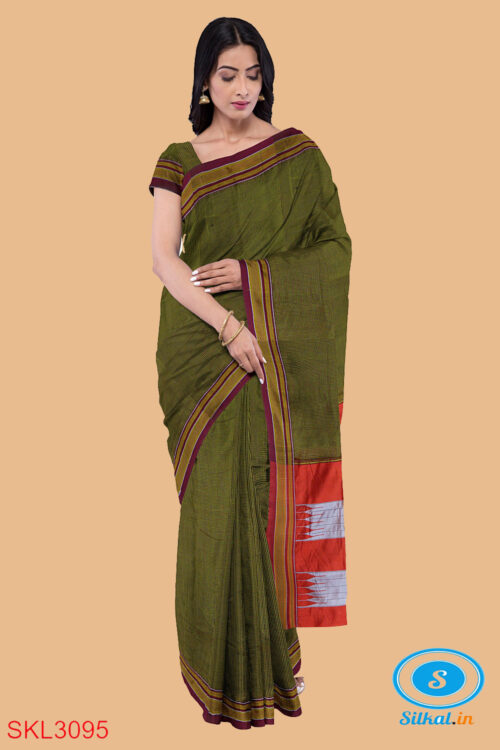 ILKAL HANDLOOM SILK BY COTTON SMALL CHECKS CHIKKI PARAS SAREES