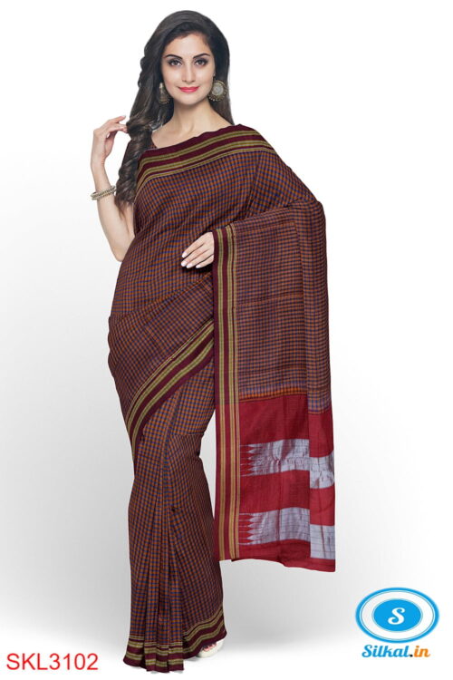 ILKAL HANDLOOM SILK BY COTTON SMALL CHACKS BHOOMI BORDER SAREES