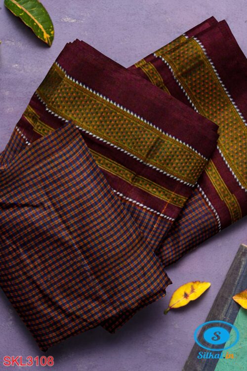 ILKAL HANDLOOM SILK BY COTTON SMALL CHACKS BIG BHOOMI BORDER SAREES