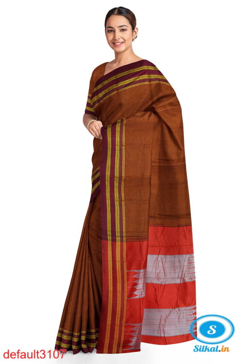 ILKAL HANDLOOM SILK BY COTTON SMALL CHACKS BIG BHOOMI BORDER SAREES