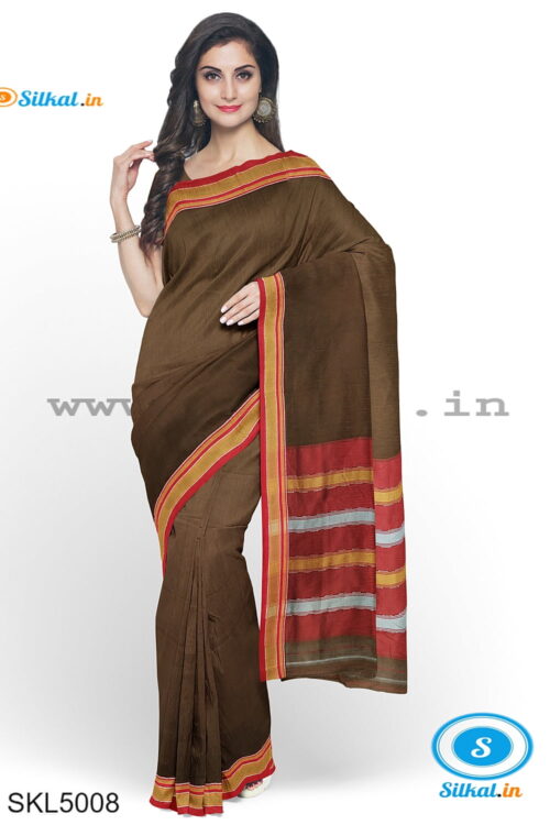 ILKAL PLAIN COTTON SAREE WITH CHIKKI PARAS BORDER