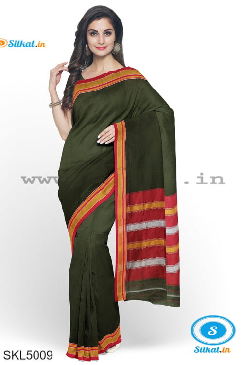 ILKAL PLAIN COTTON SAREE WITH CHIKKI PARAS BORDER