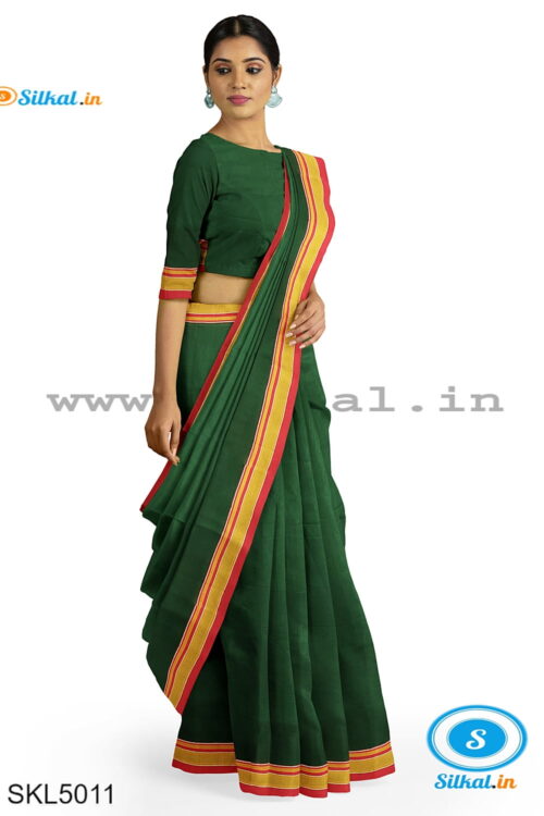 ILKAL PLAIN COTTON SAREE WITH CHIKKI PARAS BORDER