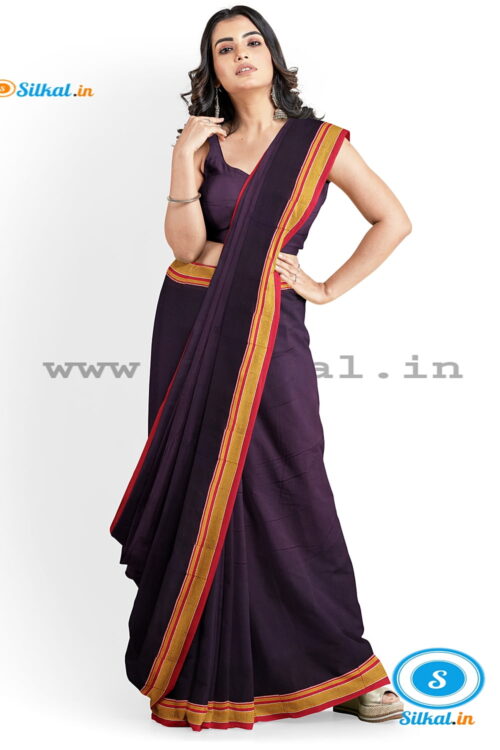 ILKAL PLAIN COTTON SAREE WITH CHIKKI PARAS BORDER