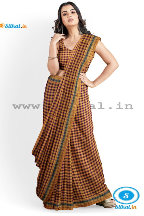 ILKAL COTTON SMALL CHECKS SAREE WITH GOMI BORDER
