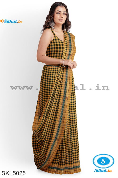 ILKAL COTTON SMALL CHECKS SAREE WITH GOMI BORDER
