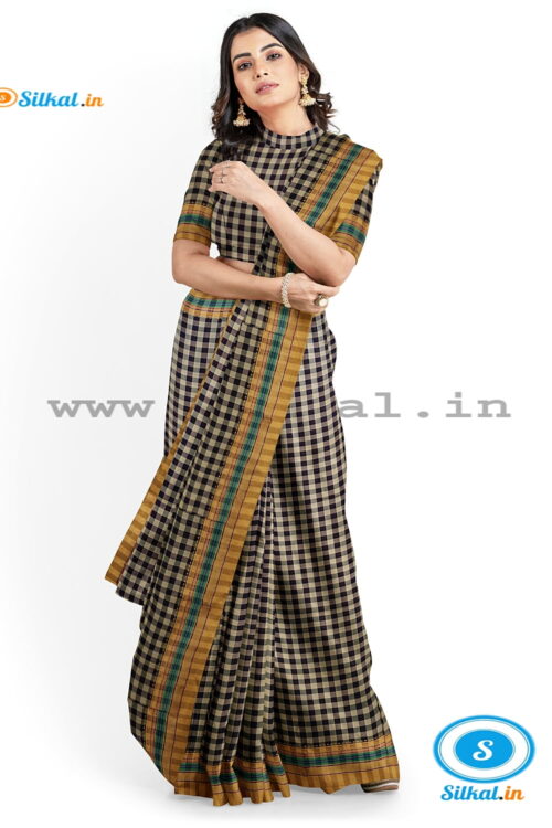 ILKAL COTTON SMALL CHECKS SAREE WITH GOMI BORDER
