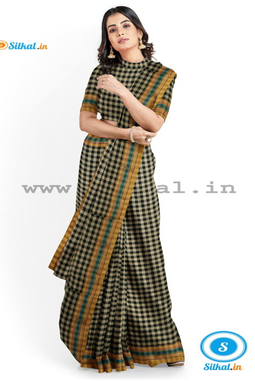 ILKAL COTTON SMALL CHECKS SAREE WITH GOMI BORDER