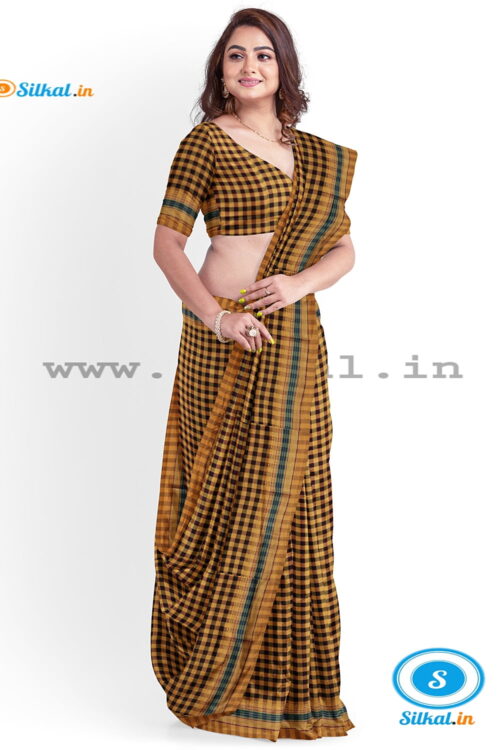 ILKAL COTTON SMALL CHECKS SAREE WITH GOMI BORDER