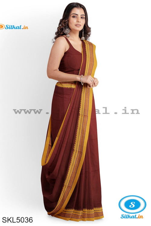 ILKAL MASRISE COTTON PLAIN SAREE WITH CHIKKI PARAS BORDER