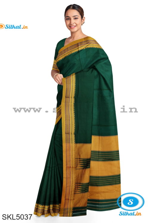 ILKAL MASRISE COTTON PLAIN SAREE WITH CHIKKI PARAS BORDER
