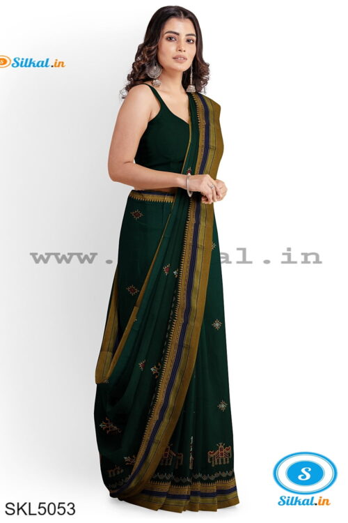 ILKAL SILK BY COTTON KASUTI WORK PATTI PALLU SAREE