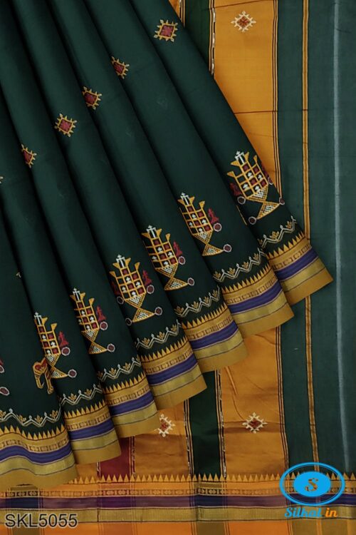 ILKAL SILK BY COTTON KASUTI WORK PATTI PALLU SAREE