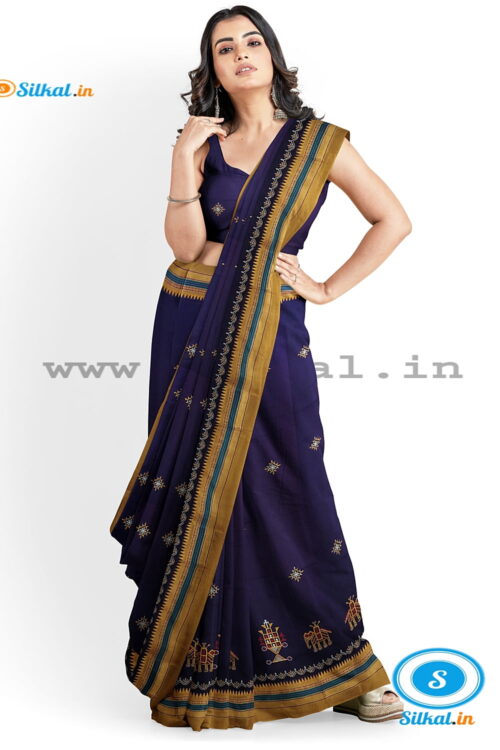ILKAL SILK BY COTTON KASUTI WORK PATTI PALLU SAREE