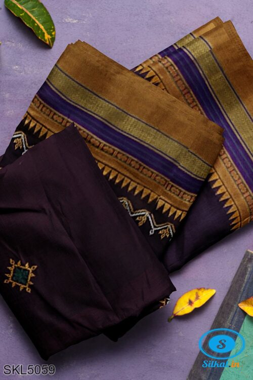ILKAL SILK BY COTTON KASUTI WORK PATTI PALLU SAREE
