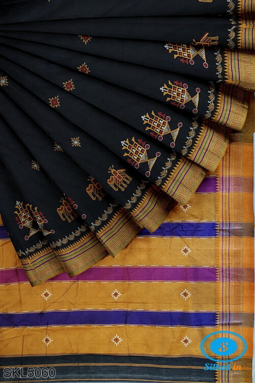 ILKAL SILK BY COTTON KASUTI WORK PATTI PALLU SAREE