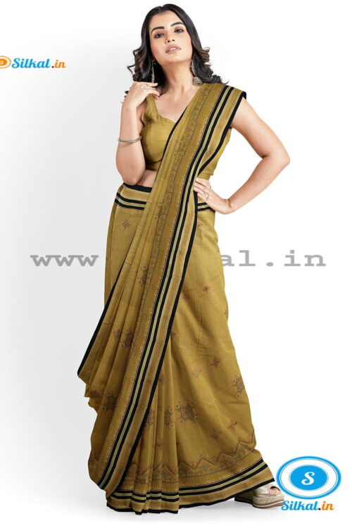 ILKAL SILK BY COTTON TWO TONE KASUTI WORK SAREE