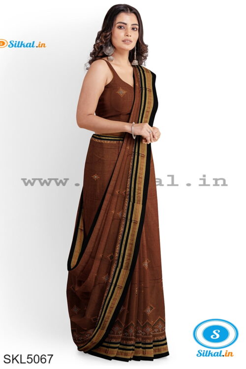 ILKAL SILK BY COTTON TWO TONE KASUTI WORK SAREE