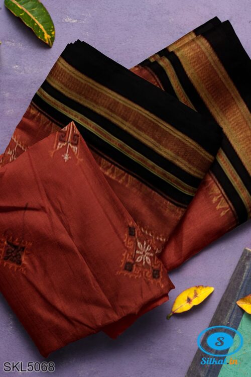 ILKAL SILK BY COTTON TWO TONE KASUTI WORK SAREE