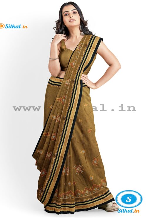 ILKAL SILK BY COTTON TWO TONE KASUTI WORK SAREE