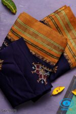 ILKAL SILK BY COTTON TWO TONE KASUTI WORK SAREE