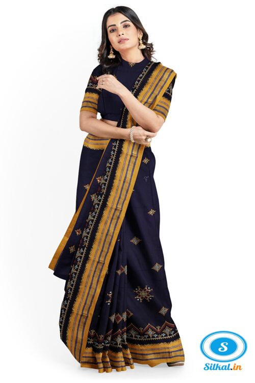 ILKAL SILK BY COTTON TWO TONE KASUTI WORK SAREE