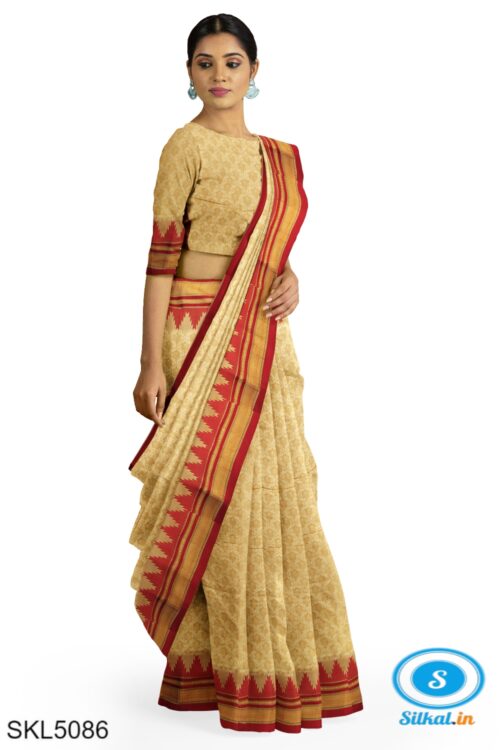 ILKAL EMBOZ SAREE WITH TEMPLE BORDER