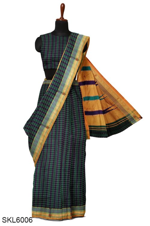 ILKAL COTTON SMALL CHECKS SAREE WITH THODA PARAS BORDER