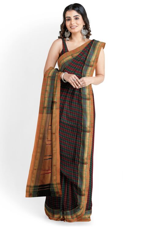 ILKAL COTTON SMALL CHECKS SAREE WITH THODA PARAS BORDER