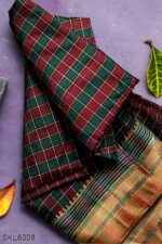 ILKAL COTTON SMALL CHECKS SAREE WITH THODA PARAS BORDER