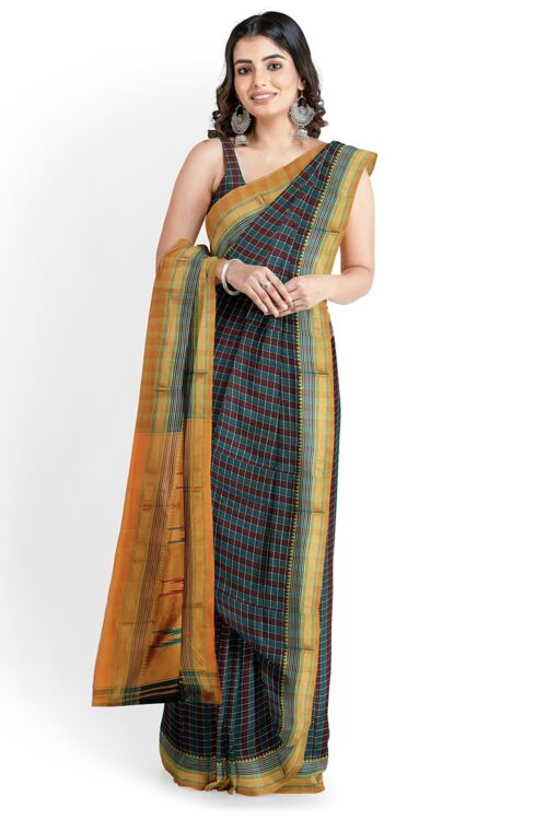 ILKAL COTTON SMALL CHECKS SAREE WITH THODA PARAS BORDER