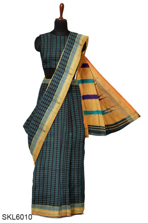 ILKAL COTTON SMALL CHECKS SAREE WITH THODA PARAS BORDER