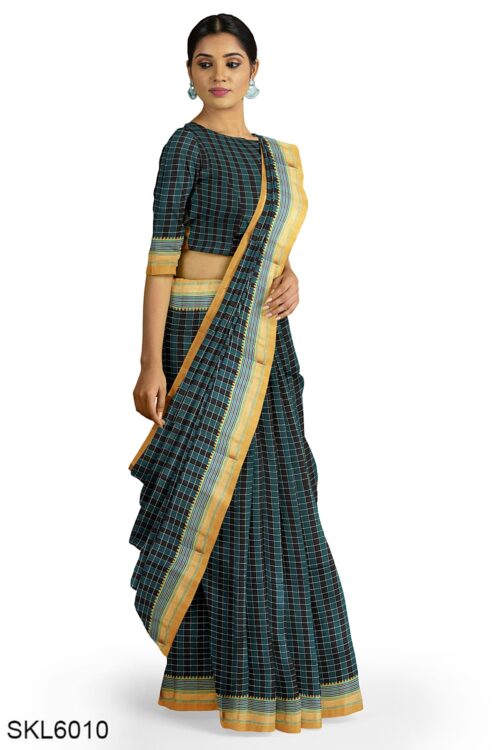 ILKAL COTTON SMALL CHECKS SAREE WITH THODA PARAS BORDER