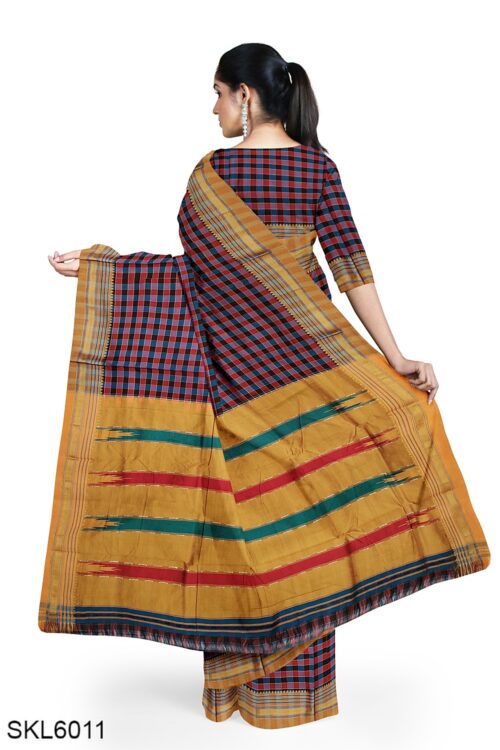 ILKAL COTTON SMALL CHECKS SAREE WITH THODA PARAS BORDER