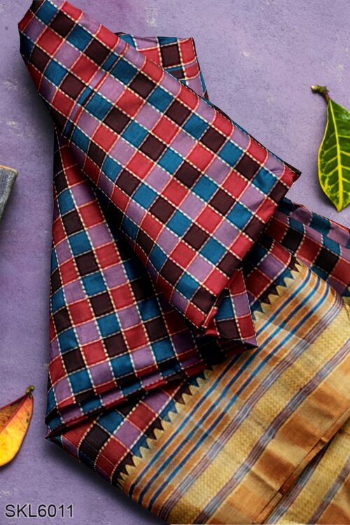 ILKAL COTTON SMALL CHECKS SAREE WITH THODA PARAS BORDER