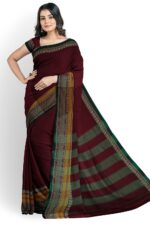 NARAYAN PETH PLAIN COTTON SAREE WITH PATTI PALLU