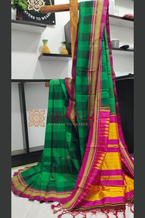 ILKAL HANDLOOM PURE SILK PALLU MERCERIZED COTTON SAREES.