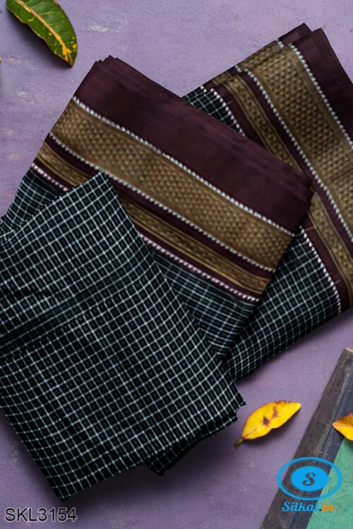 ILKAL HANDLOOM SILK BY COTTON SMALL CHECKS CHIKKI PARAS SAREES